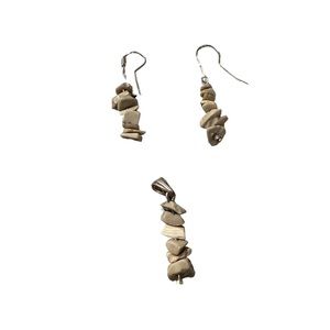 Gray beaded matching dangle earrings and necklace pendant.